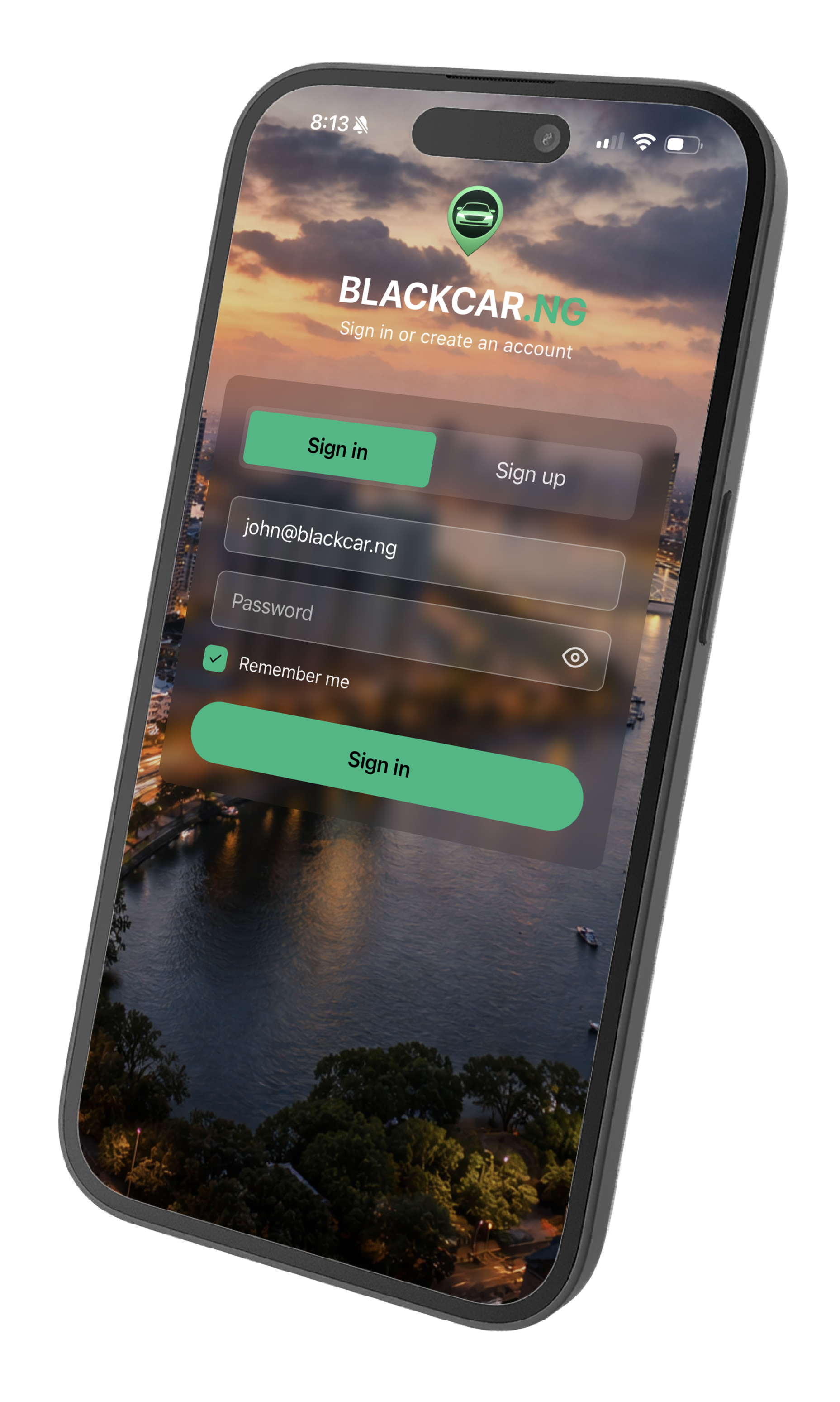 BlackCar.ng sign in screen