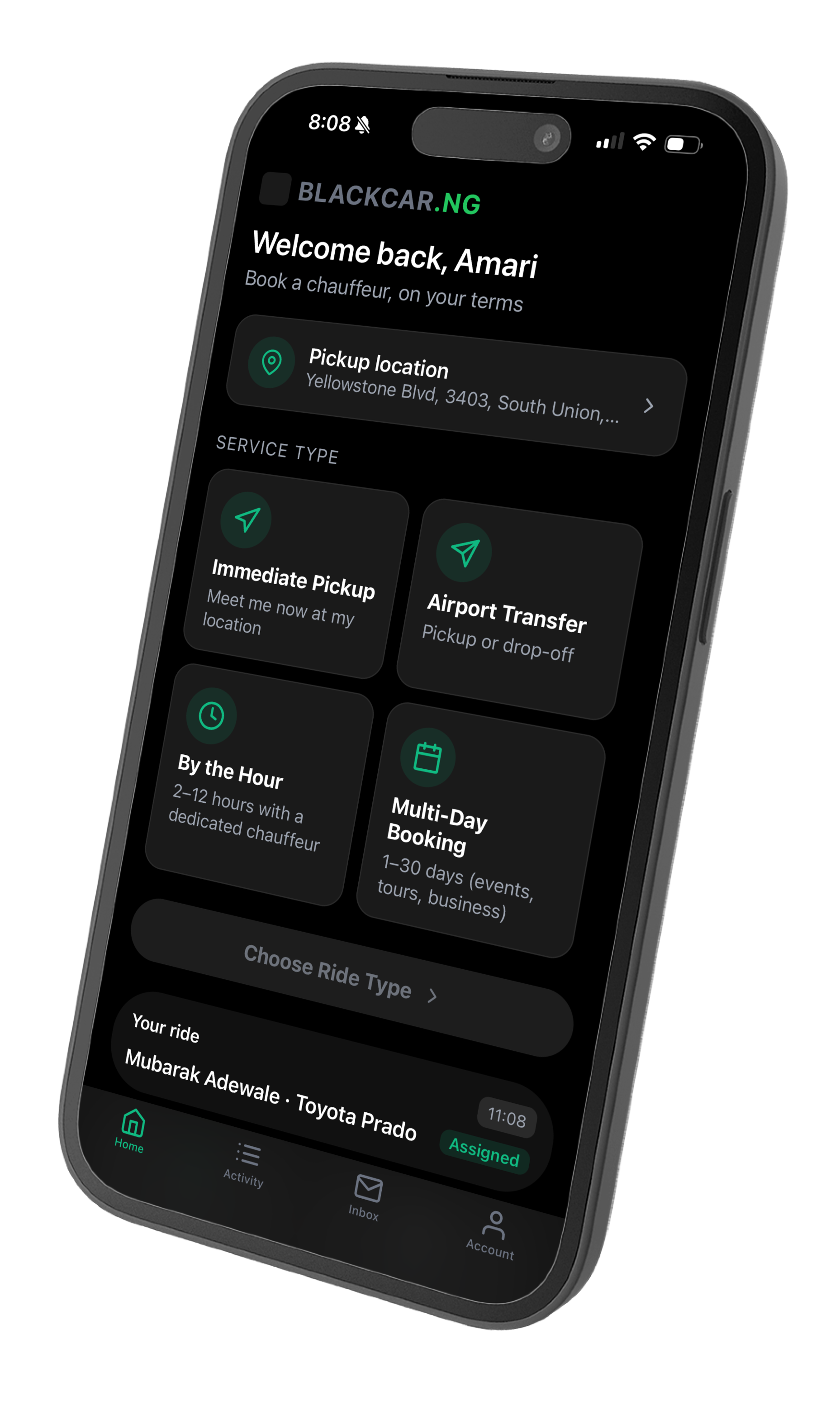 BlackCar.ng app — book a chauffeur